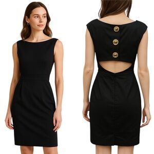 Michael Michael Kors Black Sheath Dress Button Back Cutout Cocktail Party Size 6